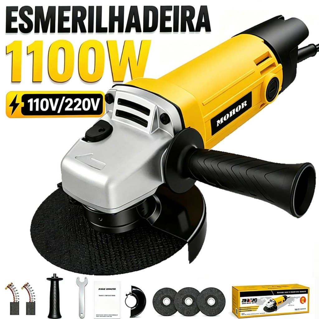 Esmerilhadeira Angular 115mm 1100W Elétrica Alta Performance Para Lixar Cortar e Fazer Acabamento 110V