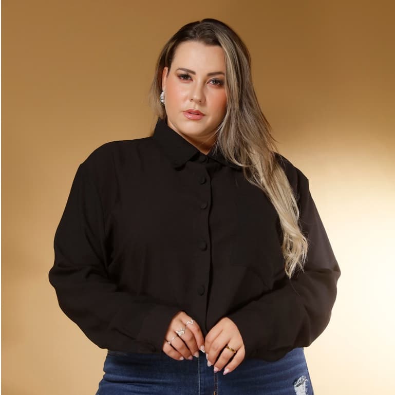 Camisa Social Plus Size Manga Longa Com Gola Golarinho e Botões/COD:C12