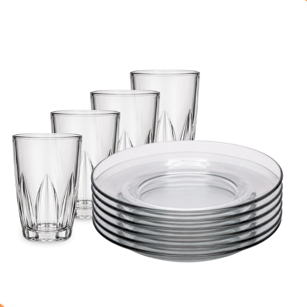 Aparelho de Jantar 8 Peças em Vidro 4 Pratos Fundos e 4 Copos 240ml