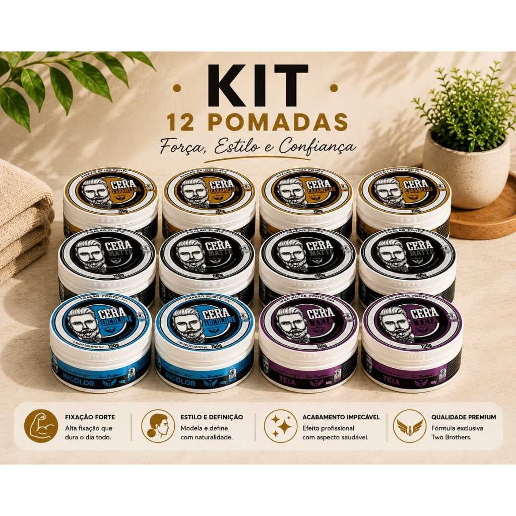 Kit Com 12 Pomadas/Ceras Caramelos Modeladoras  Para Cabelo Two Brothers 150G - ENVIO IMEDIATO