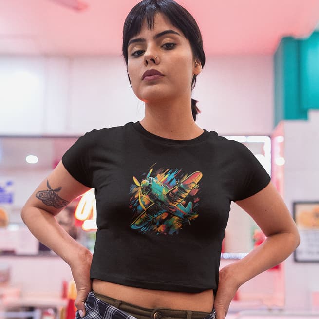 Blusinha camiseta Cropped Avião Aviação Hobbie