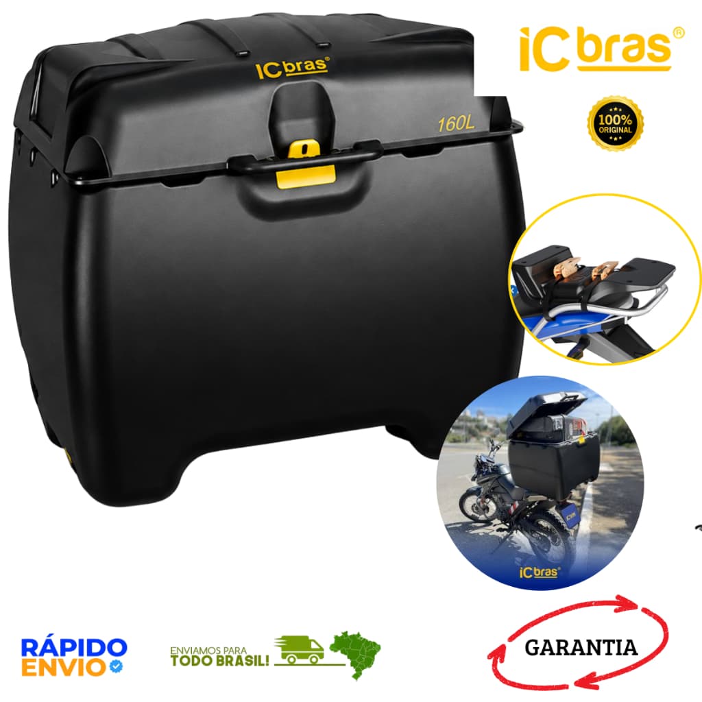 Baú 160 Litros Para Moto Com Suporte Universal Caixa Para Entrega Motoboy ICBRAS