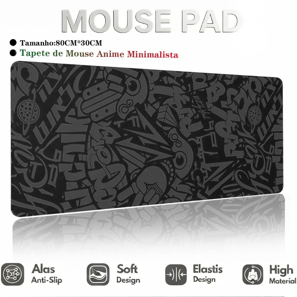Mouse Pad Gamer XL 800x300mm Antiderrapante Artístico Macio e Espesso com Borda Reforçada para Jogos e Escritório