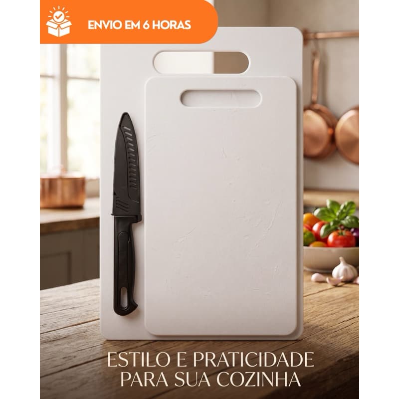 Kit 2 Tábuas e Faca de Corte para Cozinha Dois Tamanhos Médio e Pequeno