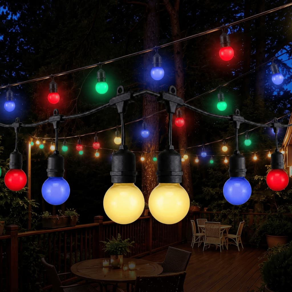 Varal de Luzes Coloridas 20m 20 Lâmpadas LED 1W E27 IP67 Impermeável Festa Jardim Área Externa Decoração