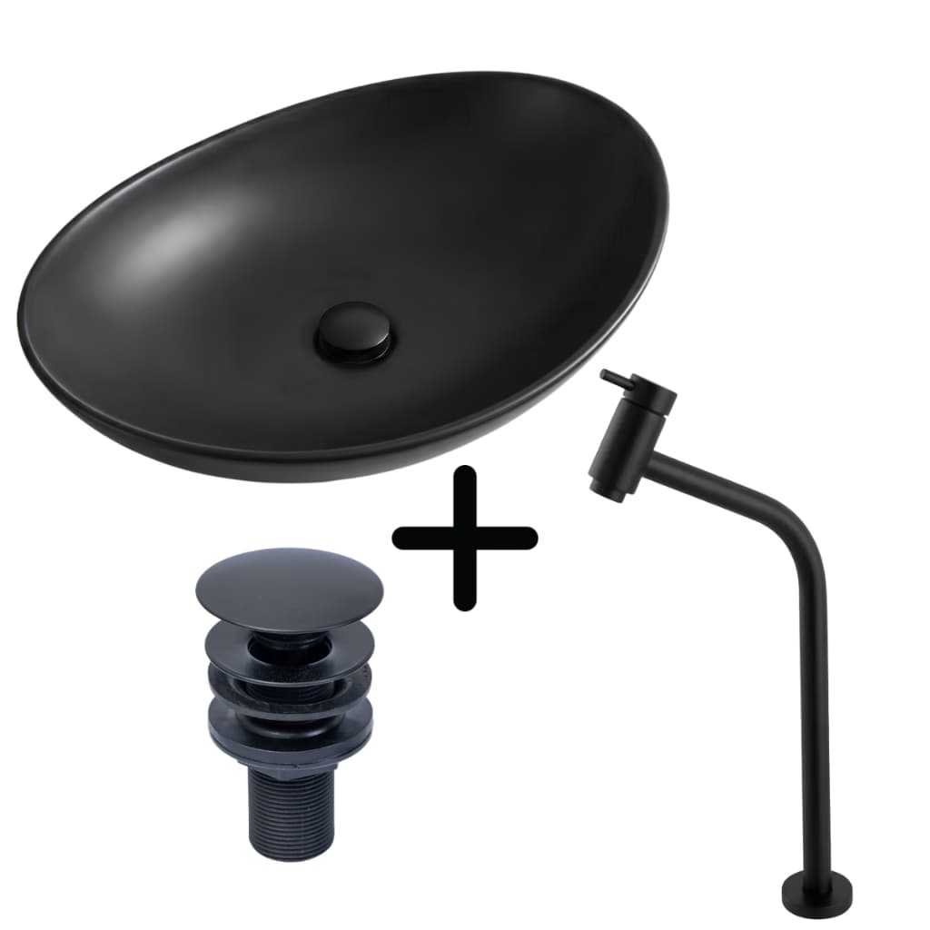 Kit Cuba De Vidro Oval 47cm + Torneira Link + Válvula Click - Cor Fosca Premium Banheiros E Lavabos