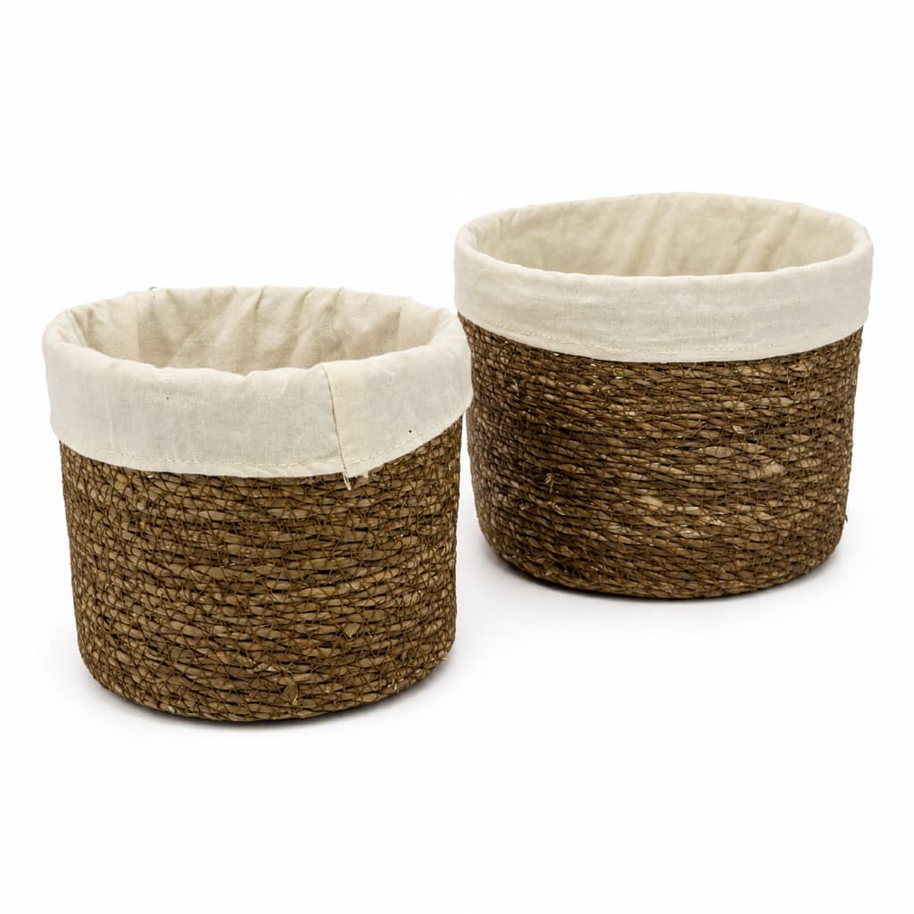 Kit 2 Cestos Organizadores de Alga Marinha Natural Decorativos 20x16cm e 17x14cm