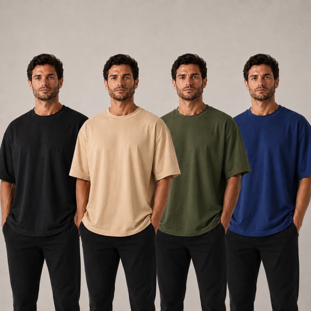 Kit 4 Camiseta Oversized Masculina Unissex 100% Algodão Lisa Streetwear Gola Redonda Fio 26.1