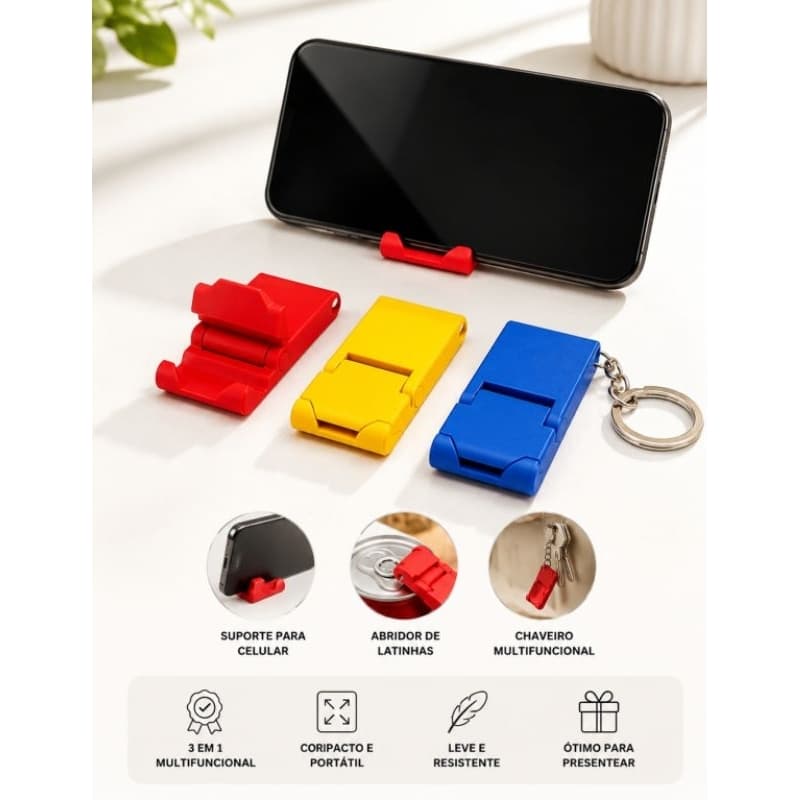 Kit 10/20/50 Chaveiros Multifuncionais 3 em 1 Suporte Celular Abridor de Latas Pequeno