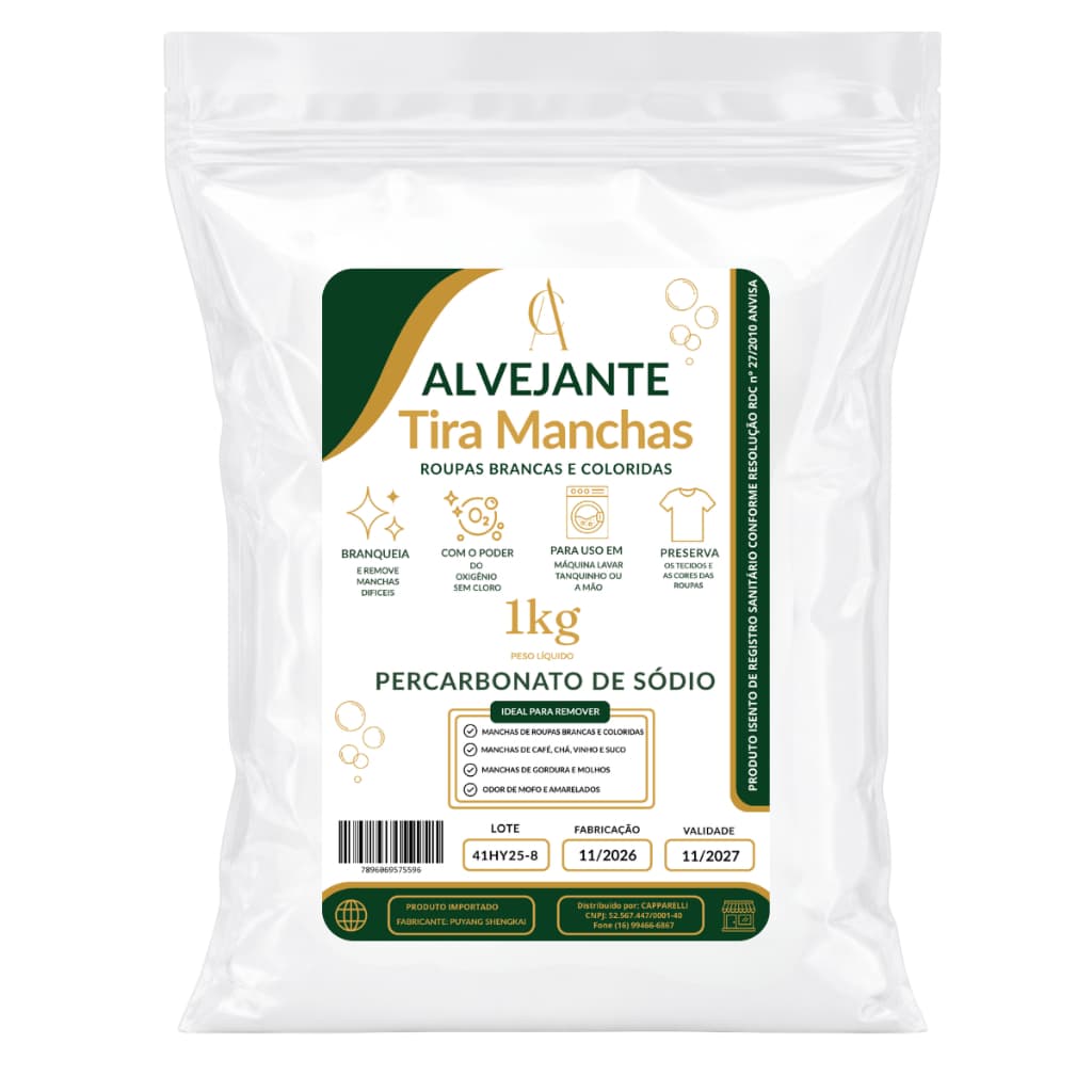 Percarbonato de Sódio 100% Puro Tira Manchas Roupas Brancas e Coloridas Limpeza Geral