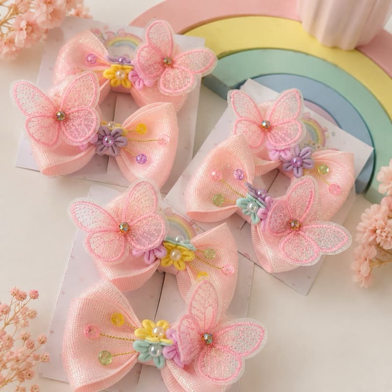 Par de Laços ou Faixinha Borboleta e Flores - Festa Jardim Encantado no Bico de Pato/Xuxinha