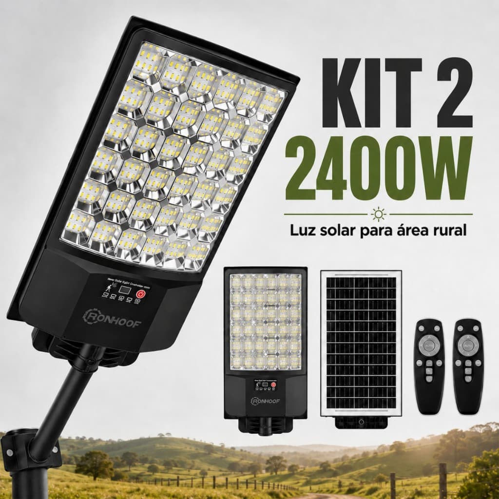 Kit 2 Luminária Solar Holofote Solar Com Controle 2400W/2200W/2000W/1600W