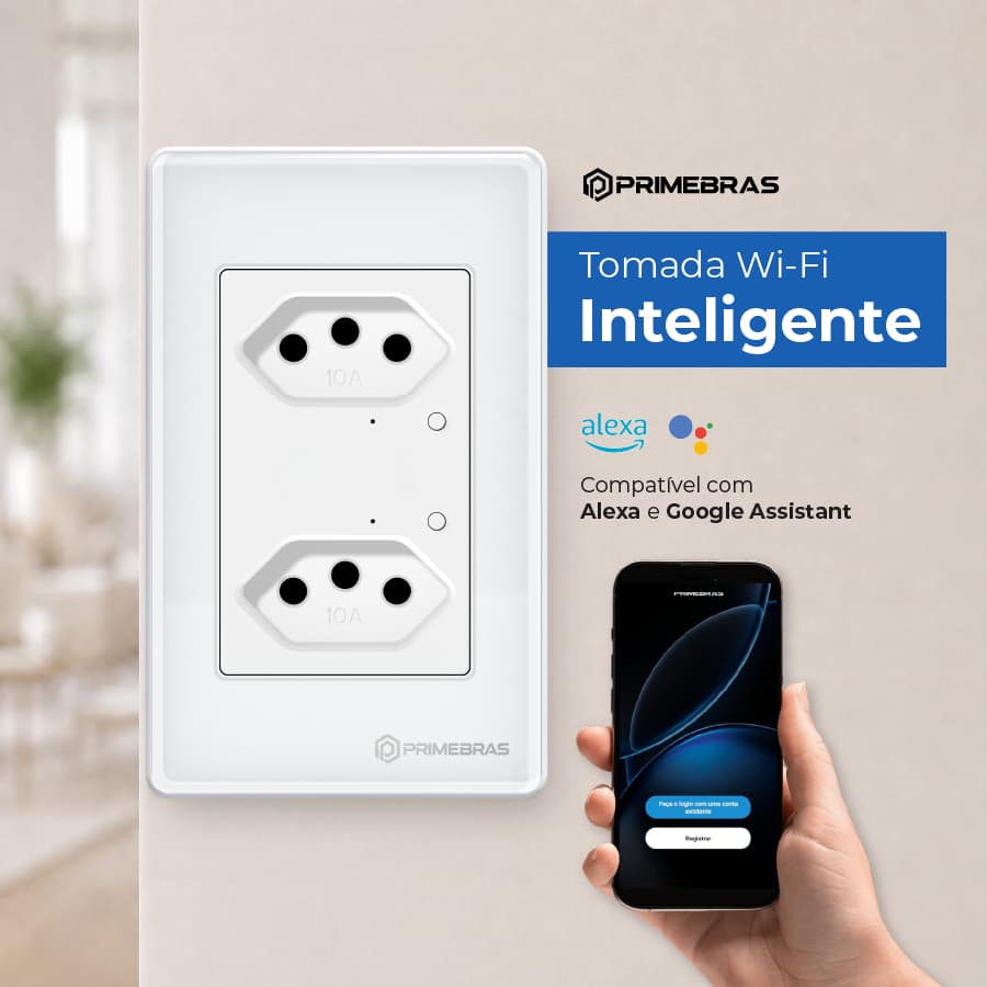Tomada Dupla Inteligente Wi-fi Primebras 2 Canais TP1020 Branco