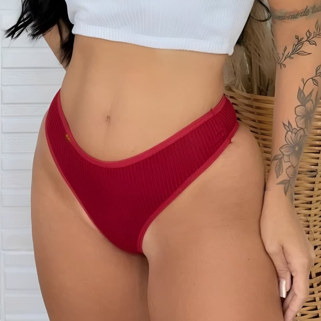 Calcinha Cris Feminina Básica Suede Canelado Confortável com Forro de Algodão