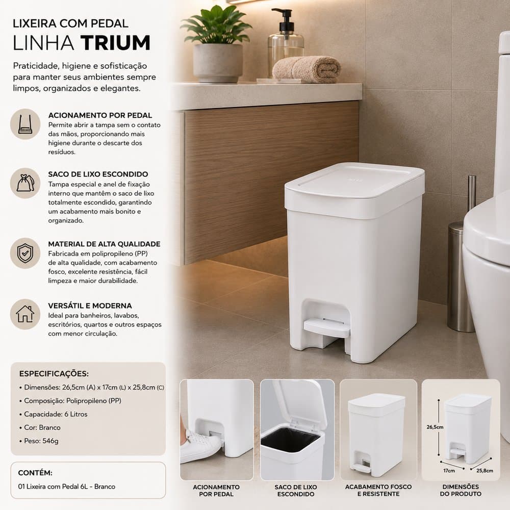 Lixeira com Pedal 6L - Branco