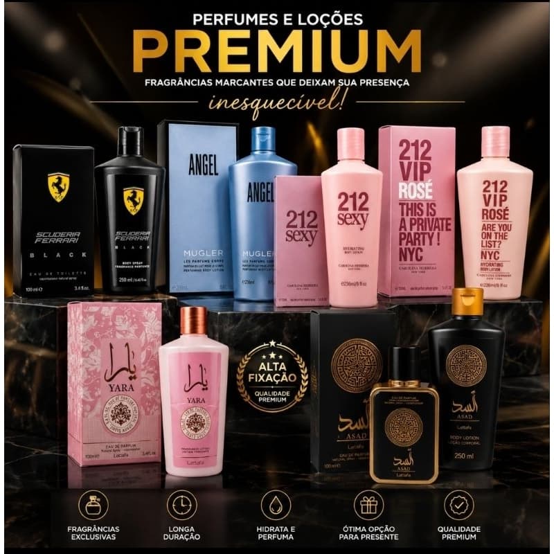Kit Presente premium Perfume 100ml + Creme Hidratante | Masculino e Feminino | Variações de kits Disponíveis