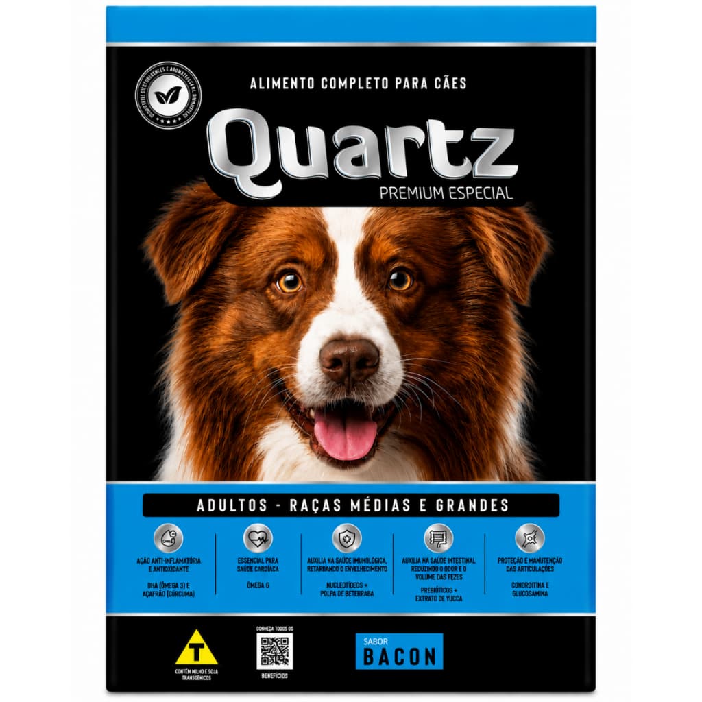 Ração Quartz Cães Adultos Médio/grande Bacon 15kg