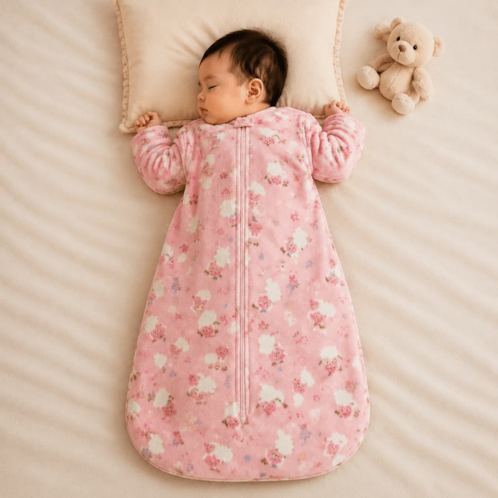 Saco de Dormir Bebê Quentinho Plush com Mangas e Zíper – Pijama Casulo 0 a 14 Meses
