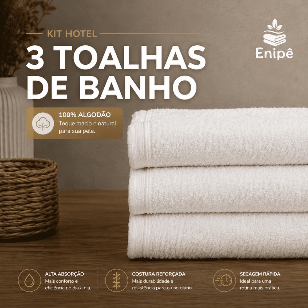 Toalha de Banho Hotel Royale 3 peças 70x140 100% Algodão Alta Absorção
