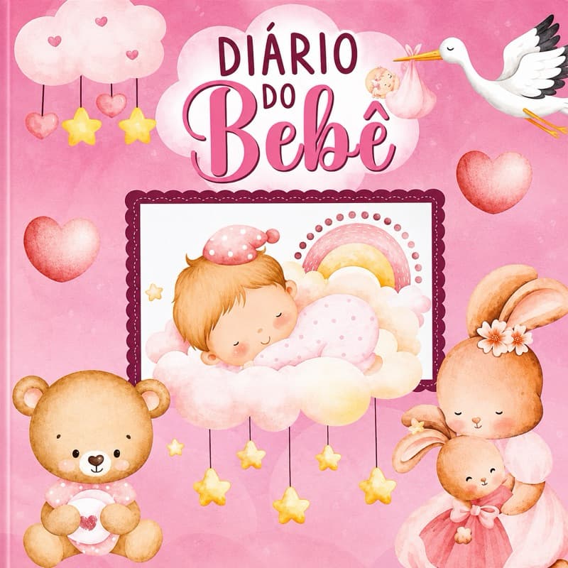 Diário do Bebê Menina Rosa – Álbum de Memórias Infantil para Fotos e Recordações