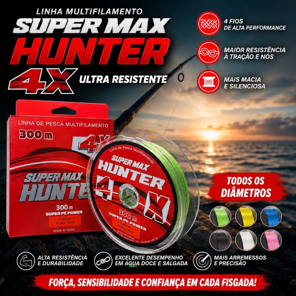 Linha multifilamento super resistente Hunter 4x 300metros