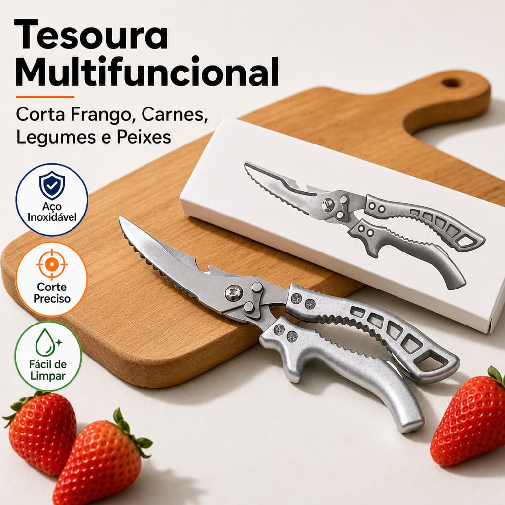 Tesoura Multifuncional Para Corte Alimentos Legumes Peixes Frangos Verdura