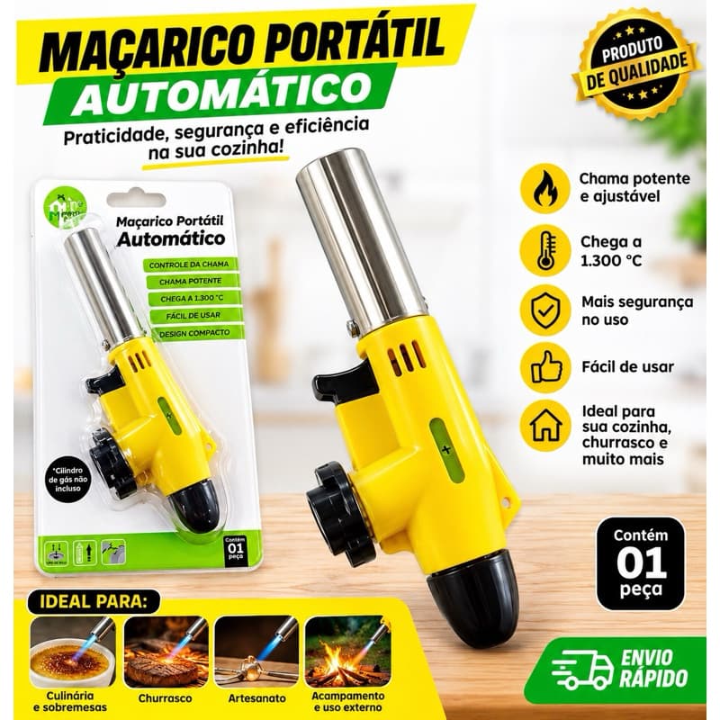 Maçarico Culinário Cozinha Churrasco até 1300ºC Portátil Fácil Uso Solda Reparos Artesanato