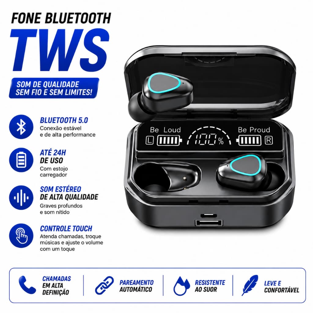 Fone De Ouvido Sem Fio Bluetooth M10 Altomex Visor Digital LED Powerbank Touch
