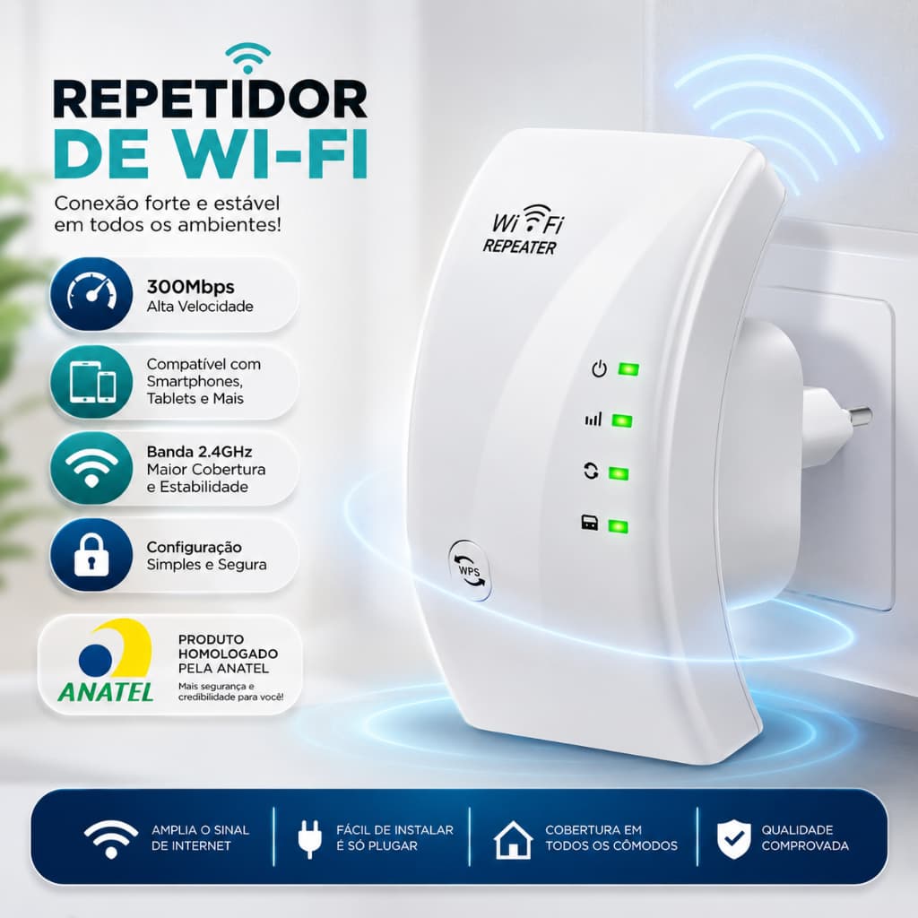 Repetidor de WiFi Amplificador Sinal wifi Sem Fio 300Mbps 2.4GHz Wireless Bivolt