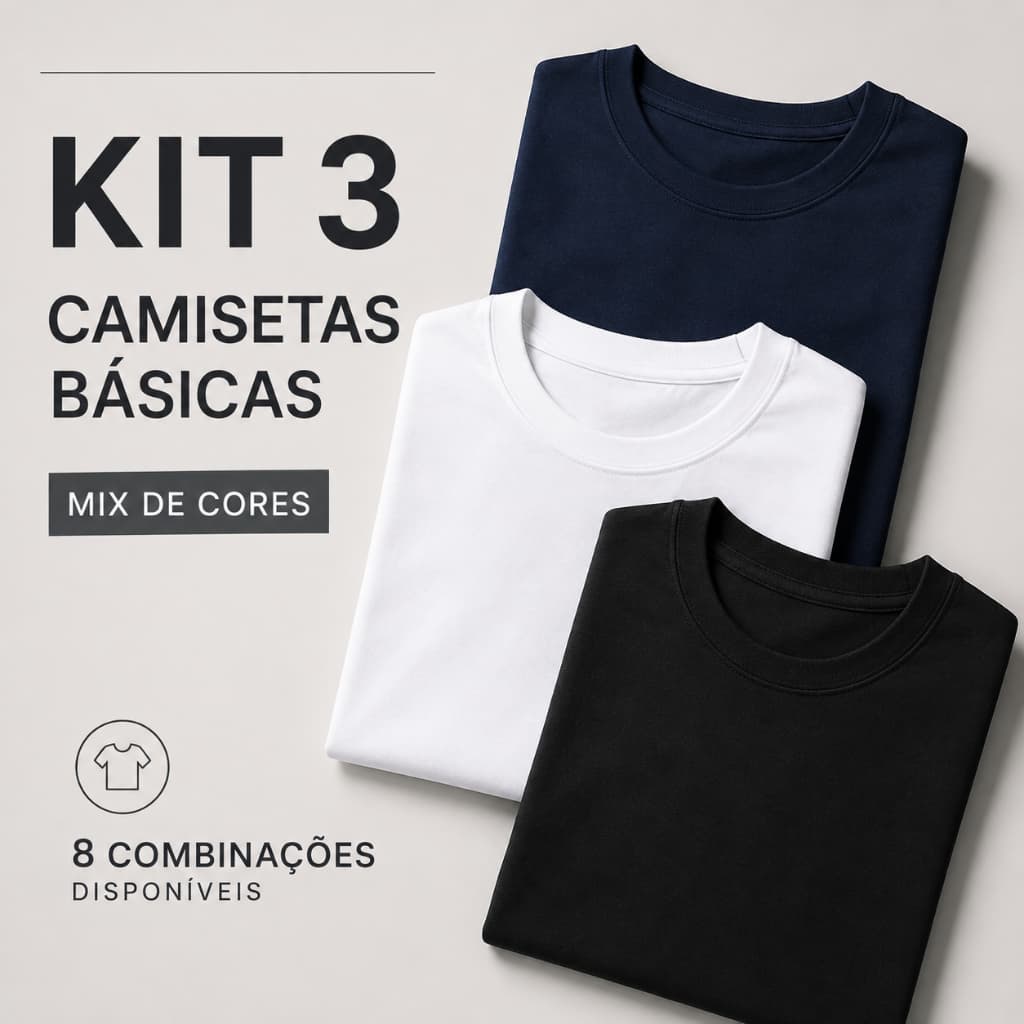 Kit 3 Camisetas Masculinas Básicas Lisas Premium 100% algodão  Confortável Casual Dia a Dia fábrica