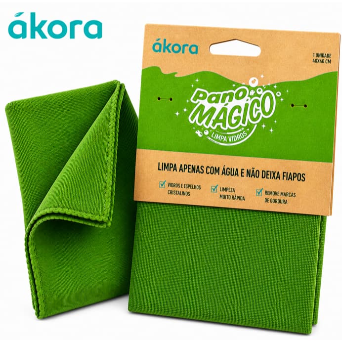 Ákora - Pano Mágico Limpa Vidros, Espelho inox Sem Fiapos Só Com Água