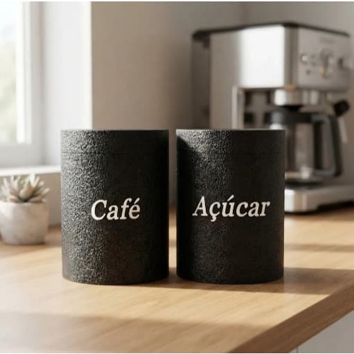Kit Potes 1 Kg Café E 1kg Açúcar Texturizado Preto Plástico Anny Shop