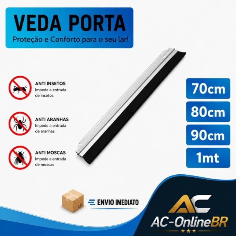 Veda Porta Alumínio com Borracha 70cm, 80cm, 90cm ou 100cm | Proteção Contra Poeira, Insetos, Vento e Luz