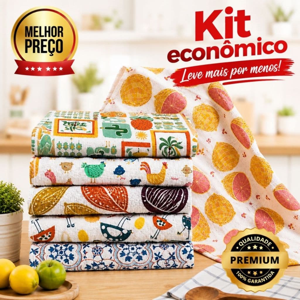 Kit Pano de Prato Copa Felpudo Atoalhado Absorvente Estampado 5/10/15 peças