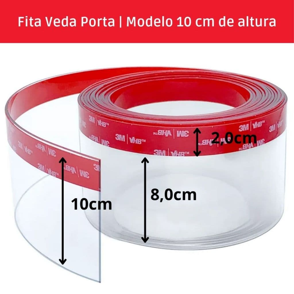 Fita Veda Fresta Porta Janela Portão  Alta Transparente Adesivo 3M 10 cm de Altura - Diversos Tamanhos