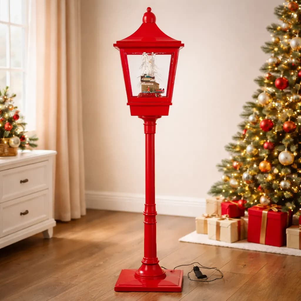 Poste Natalino Musical 1,85m com Luz LED Neve Artificial Decoração de Natal Bivolt