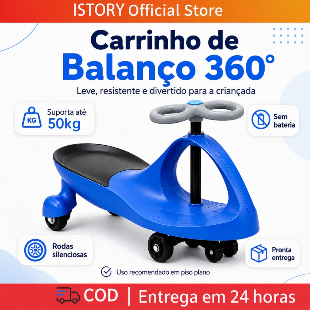 Carrinho Rolimã Gira Gira Car Infantil 360° com Volante até 50kg Meninos e Meninas 3 Anos+