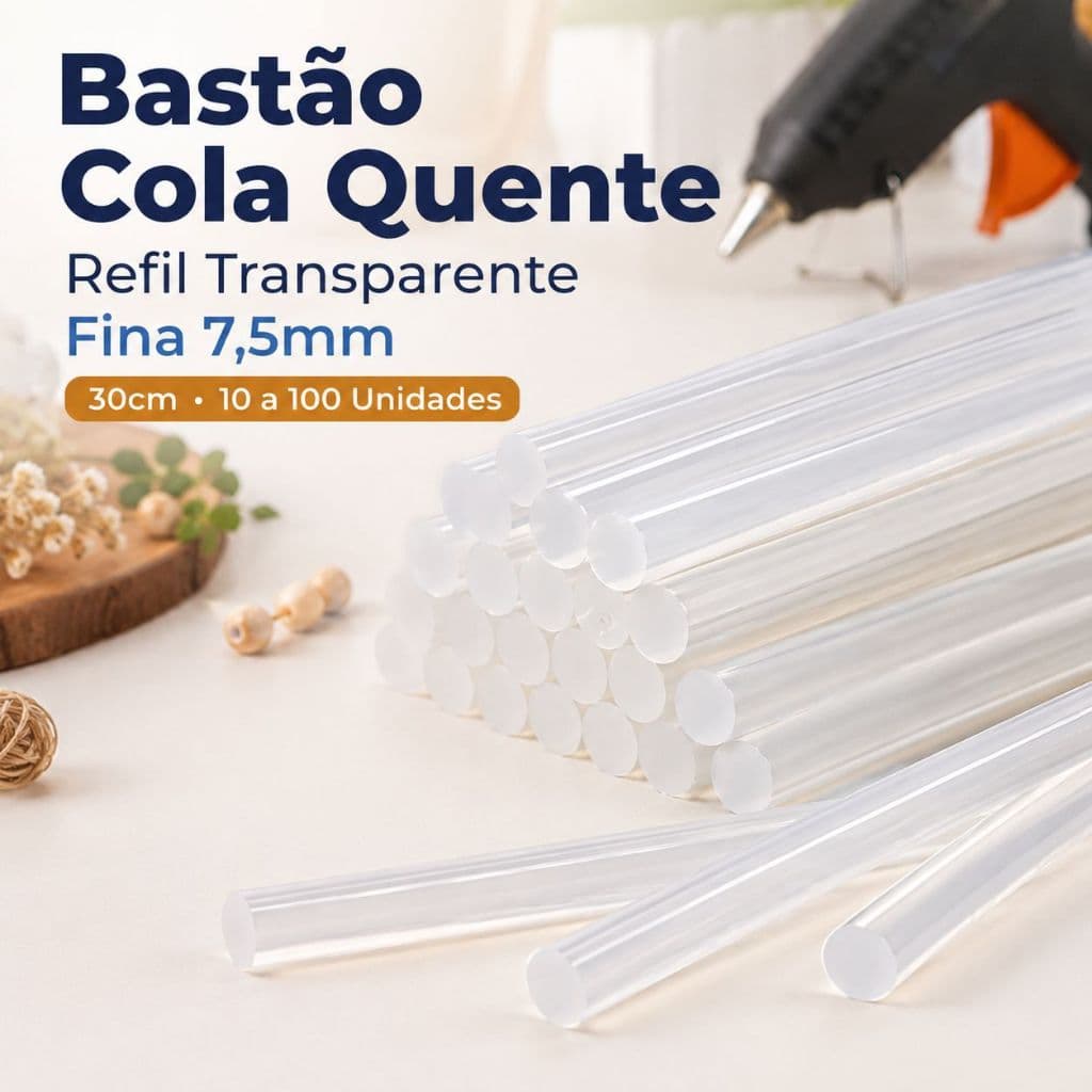 Bastão De Cola Quente Refil Transparente Fino 7,5mm | 30cm
