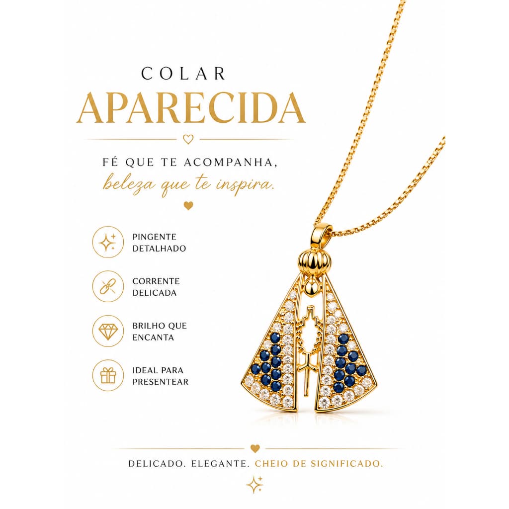 Colar Fé de Aparecida – Nossa Senhora Aparecida com Zircônias Azuis