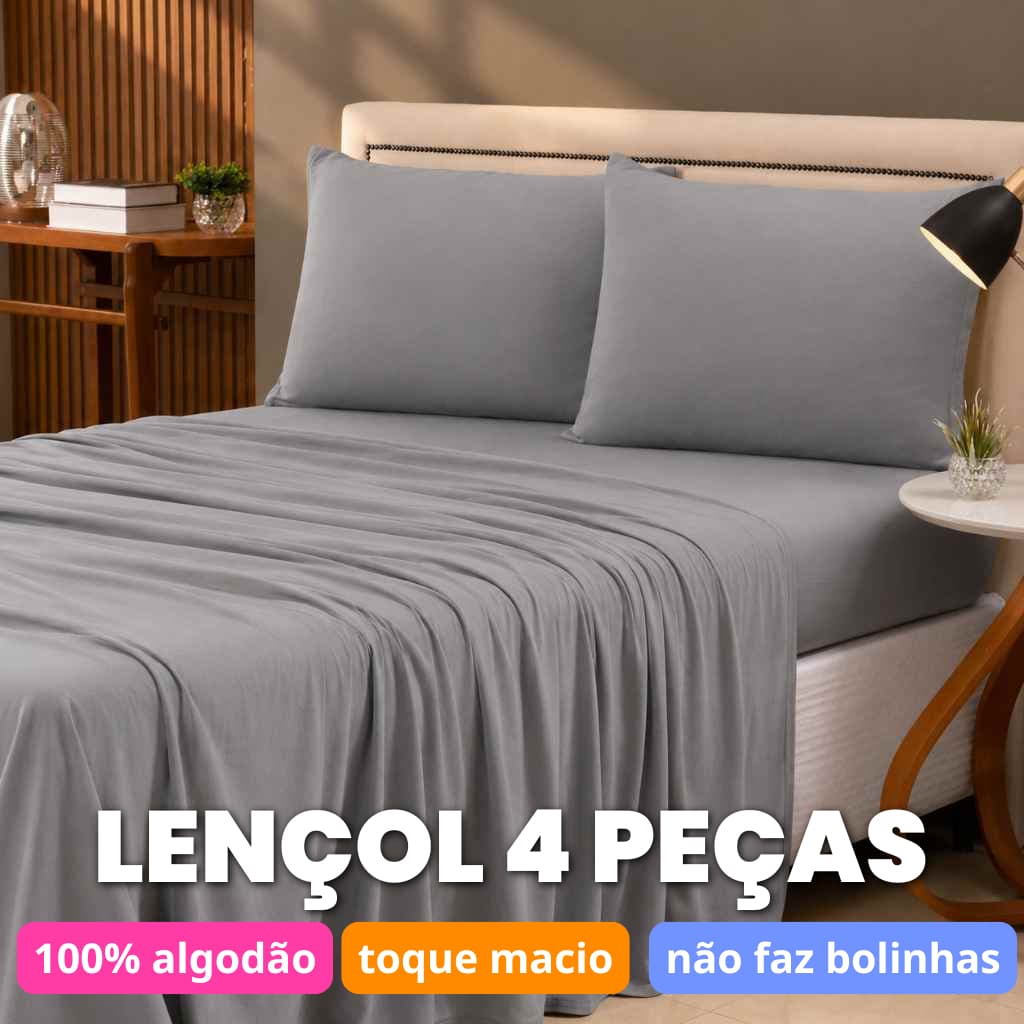 Lençol King 4 Pç Malha 100% Algodão  Não Faz Bolinhas Fronha c/ Ziper Lençol de Baixo c/ Elastico e Lençol de cima