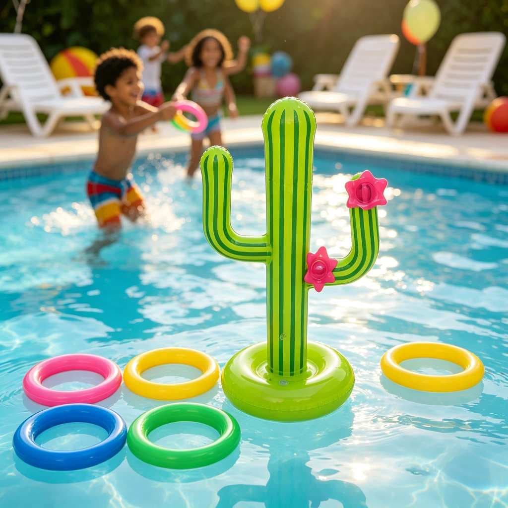 Conjunto de brinquedos flutuantes infláveis ​​para piscina de cactos, lance de anel de praia para crianças