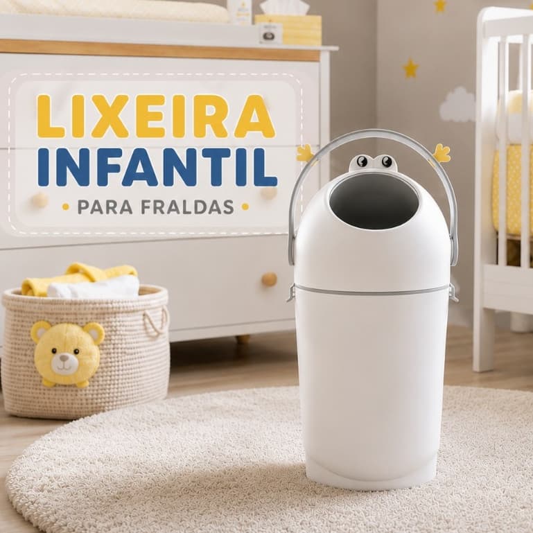 Lixeira Infantil para Fraldas 10L com Tampa e Vedação Anti-Odor para Quarto de Bebê – Sapinho