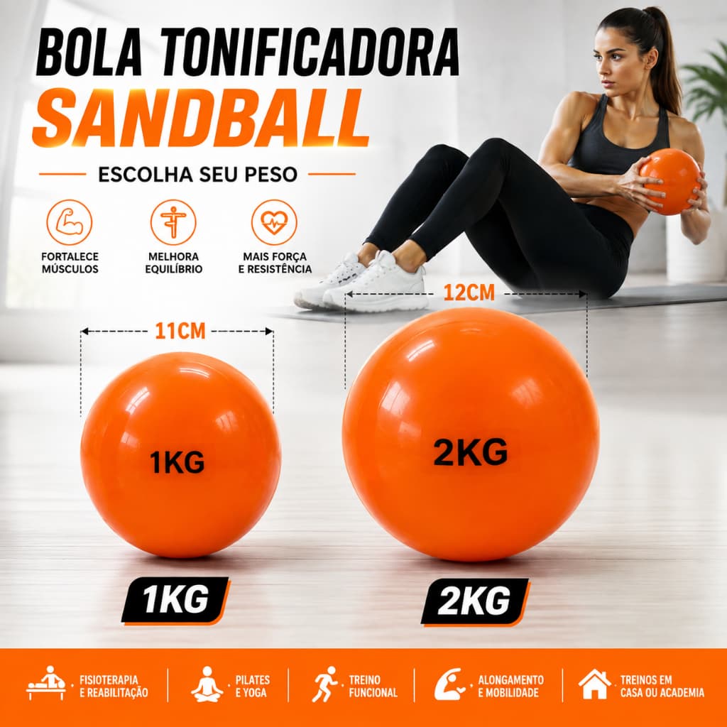 Bola Peso Tonificadora Sandball 1kg 2kg Tonning Ball Pilates Fisioterapia Funcional Reabilitação Fortalecimento