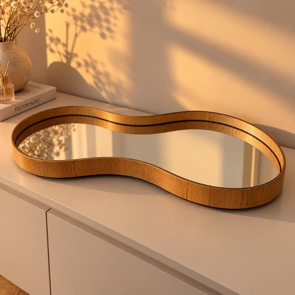 Bandeja Decorativa Espelhada Grande 56cm Orgânica Porta Perfumes Lavabo Penteadeira Aparador Sala Banheiro