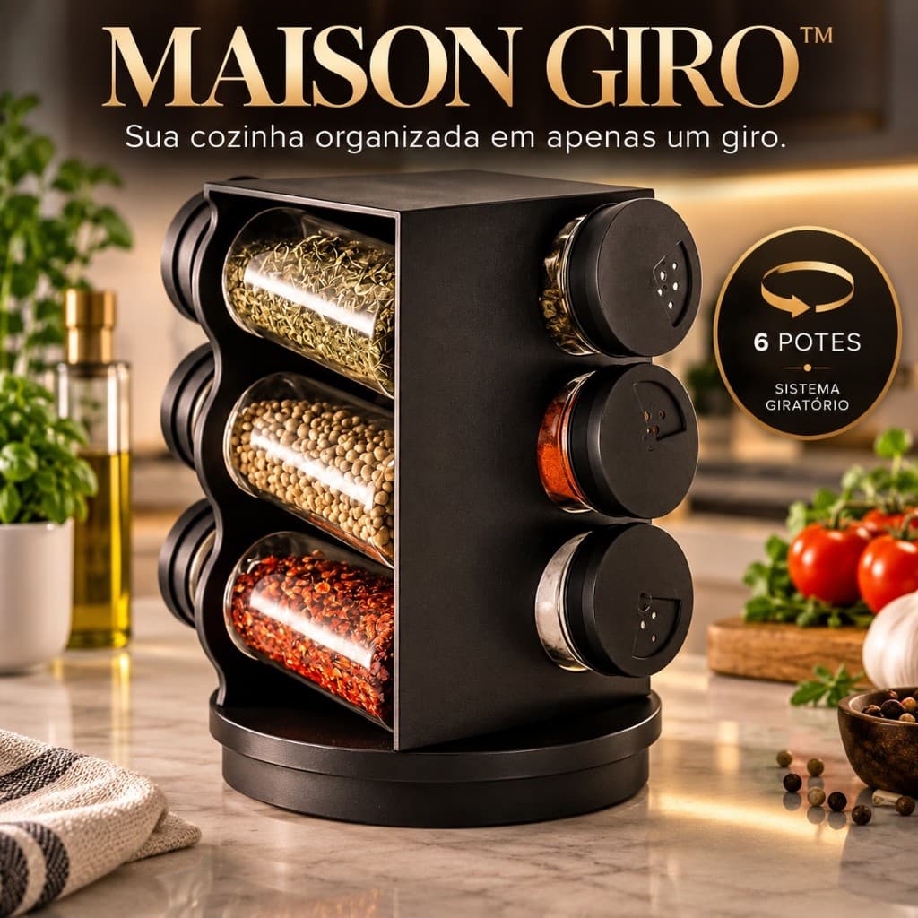 Porta Temperos Giratório 6 Potes 80ml | Maison Giro™