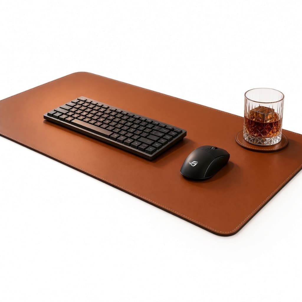 Mousepad grande 90x40 + Porta Copos Couro Sintético Costurado