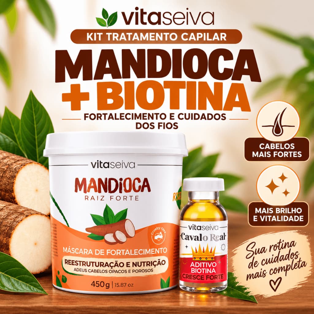 Kit Tratamento Capilar Vita Seiva Máscara Mandioca 450g + Aditivo Biotina 10ml