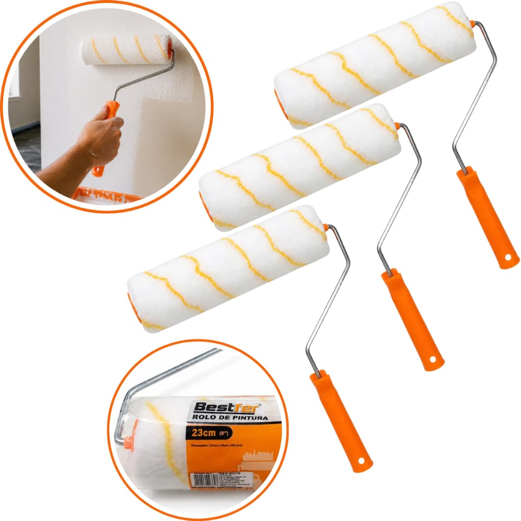 Rolo Pintura Lã Alta Parede 23 Cm Cabo Profissional Bestfer Lã Sintética c/cabo Garfo Profissional Não Respinga