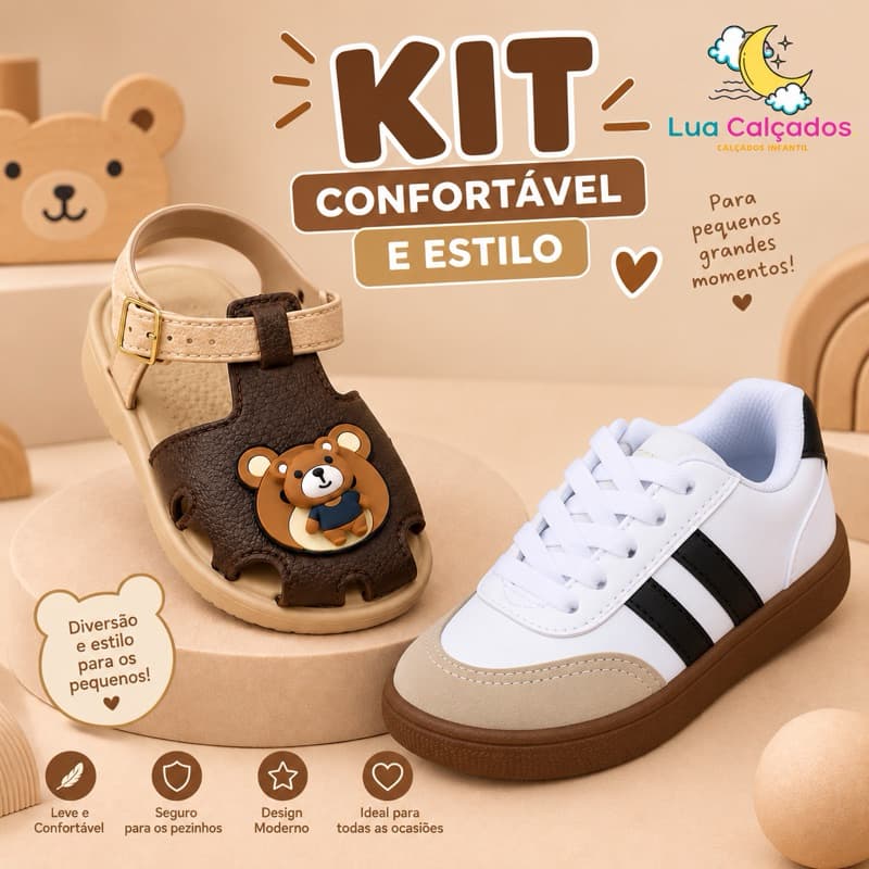 Kit Infantil Sandália Menino + Tênis Casual Sapatênis Masculino Confortável