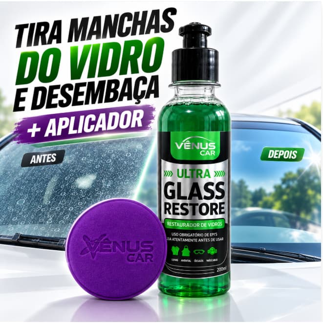 Tira Manchas de Vidro + Aplicador | Remove Manchas de Chuva Automotivo, Blindex, Box Vênus 200ml